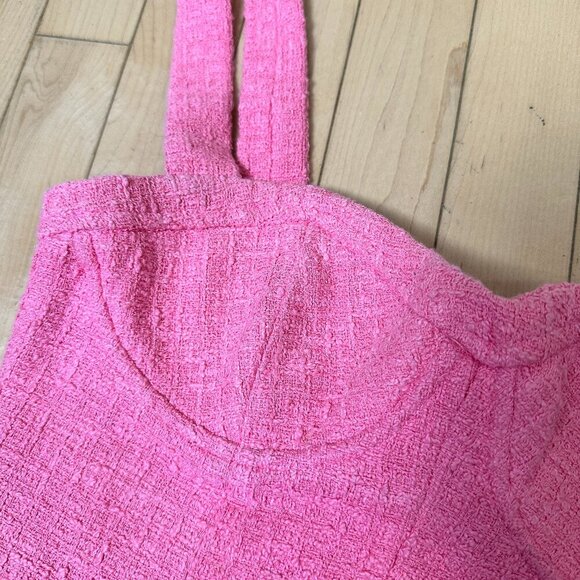 ZARA Pink Tweed Corset Bralette Cropped Top Size Small - Picture 4 of 9